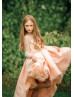Apricot Pink Beaded Satin Tulle High Low Flower Girl Dress